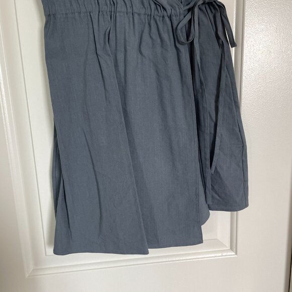 Theory Short-Sleeve Linen-Blend Wrap-Front Romper Steel Size 2 - Picture 4 of 8